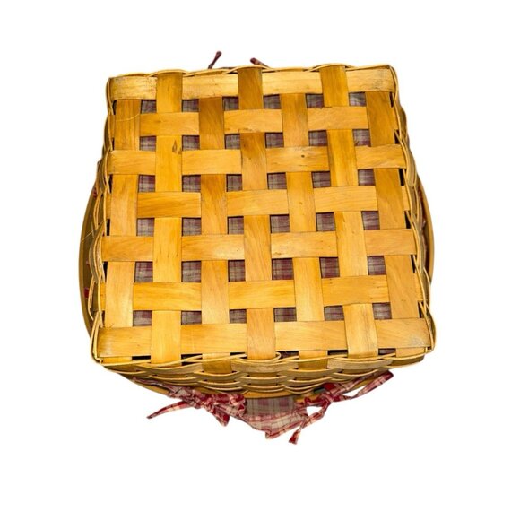 Vintage Christmas Bread Basket Wood Round Bread Round Bottom W/ Lid 12" - Picture 7 of 7